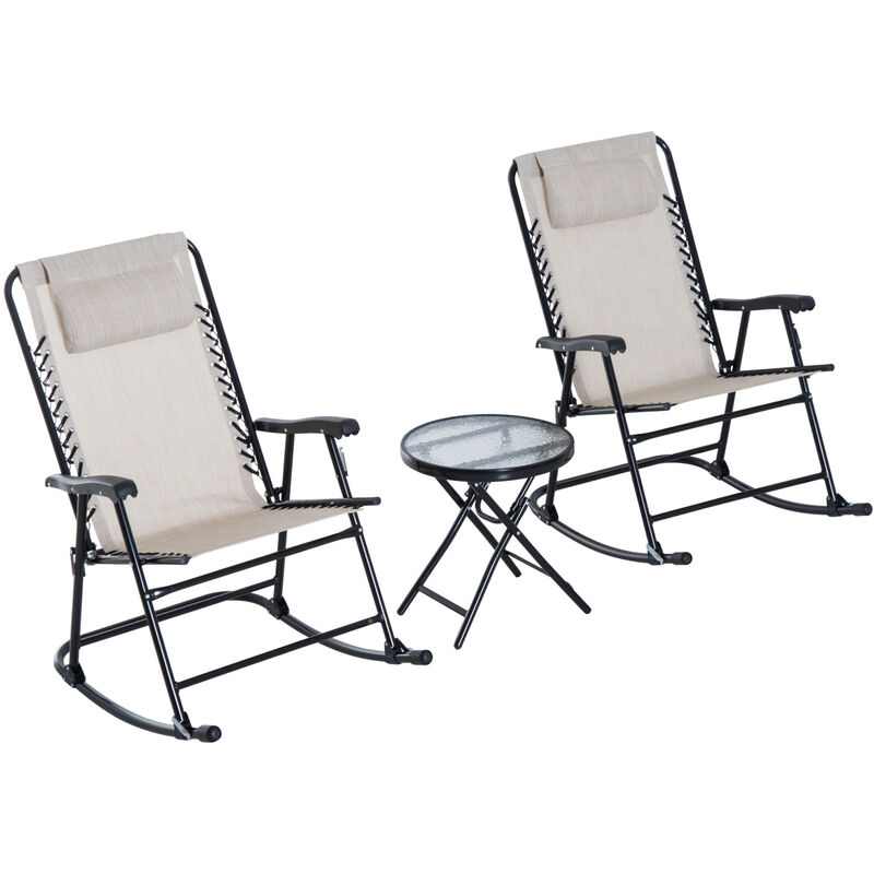 

Outsunny - Set de Muebles de Jardín Mesa Redonda y 2 Sillas Mecedoras Plegables 68x90x106cm - Beige