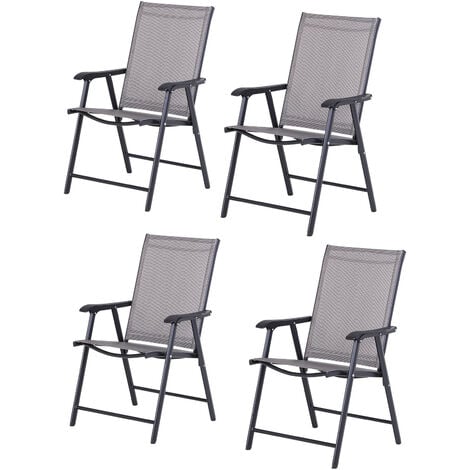 Outsunny Set di 4 Sedie Pieghevoli da Esterni in Acciaio e Textilene Grigio e Nero