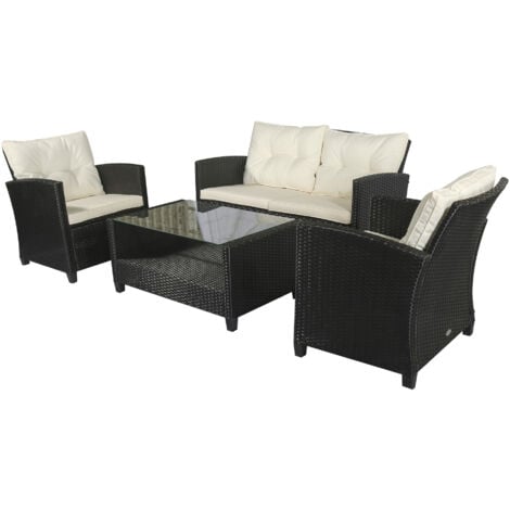 Outsunny Set Mobili da Giardino 4 Pezzi Tavolino, Divano e Poltrone