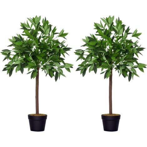 Outsunny Set Of 2 3FT/4FT Artificial Bay Laurel Topiary Fake Tree w/ Pot Indoor Outdoor 3FT