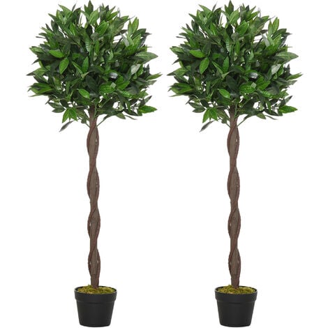 Outsunny Set Of 2 3FT/4FT Artificial Bay Laurel Topiary Fake Tree w/ Pot Indoor Outdoor 4FT