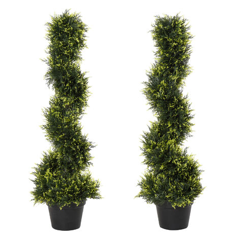 Outsunny Set Of 2 90cm/3FT Artificial Spiral Topiary Trees w/ Pot Fake Plant - Green