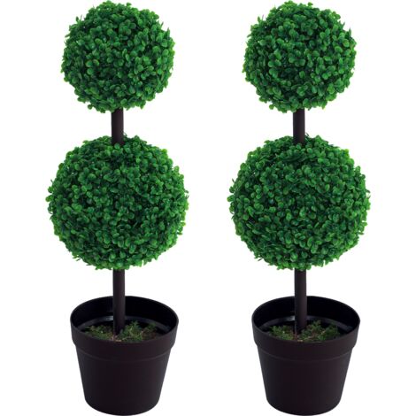 Outsunny Set of 2 Artificial Boxwood Ball Topiary Trees Potted Decorative Plant Indoor Décor (67cm)