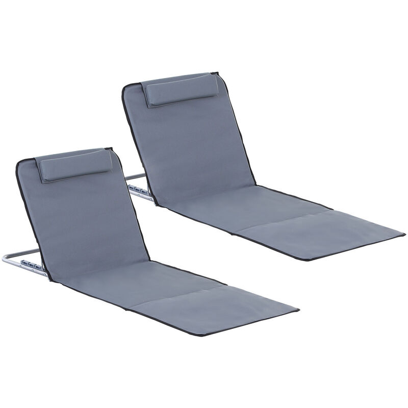 Set Of 2 Beach Mat Seat Adjustable Back Metal Frame Foldable w/ Bag - Outsunny