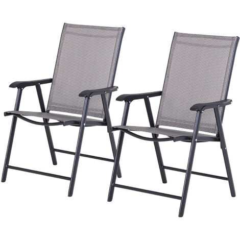 main image of "Outsunny Set of 2 Foldable Metal Garden Chairs Outdoor Patio Park Dining Seat Yard Furniture Grey"