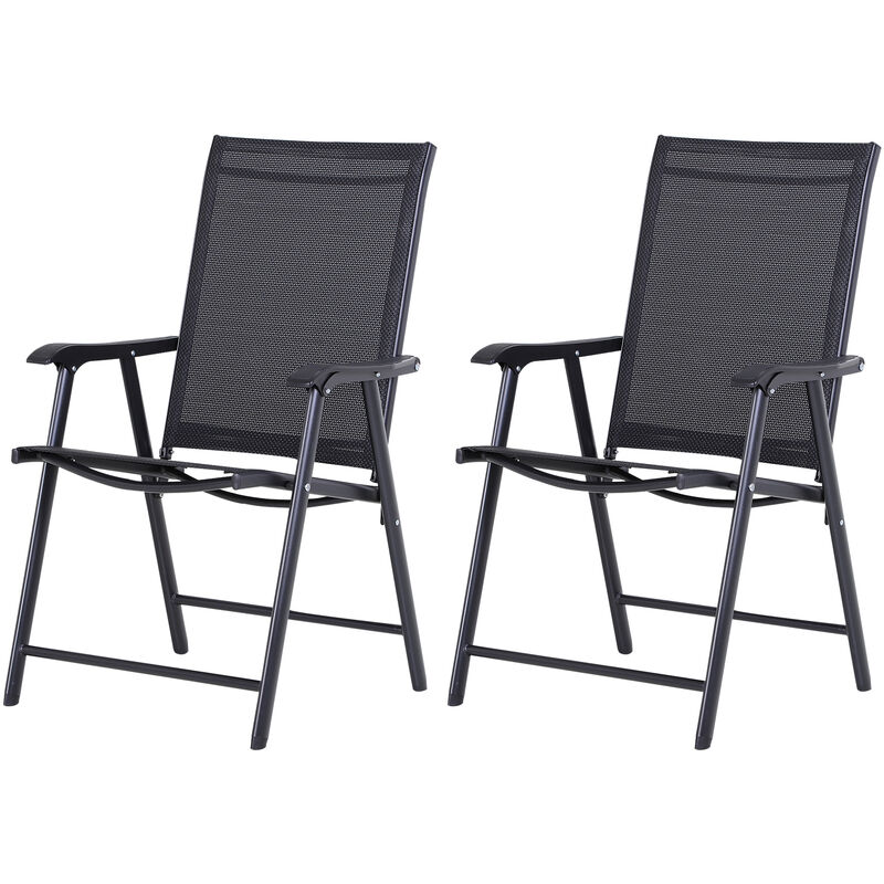 Outsunny Set of 2 Foldable Metal Garden Chairs Outdoor Patio Park Dining Seat Yard Furniture Black