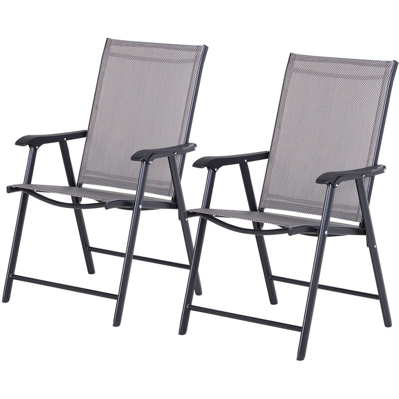 Set of 2 Foldable Metal Garden Chairs Outdoor Patio Park Dining Seat Yard Furniture Grey - Outsunny