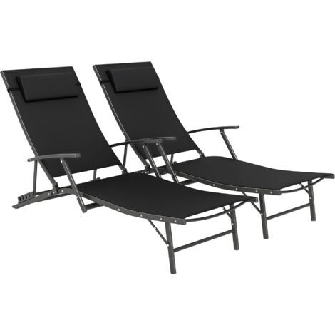 Outsunny Set of 2 Garden Sun Loungers, Folding Chaise Lounge Chairs, Black