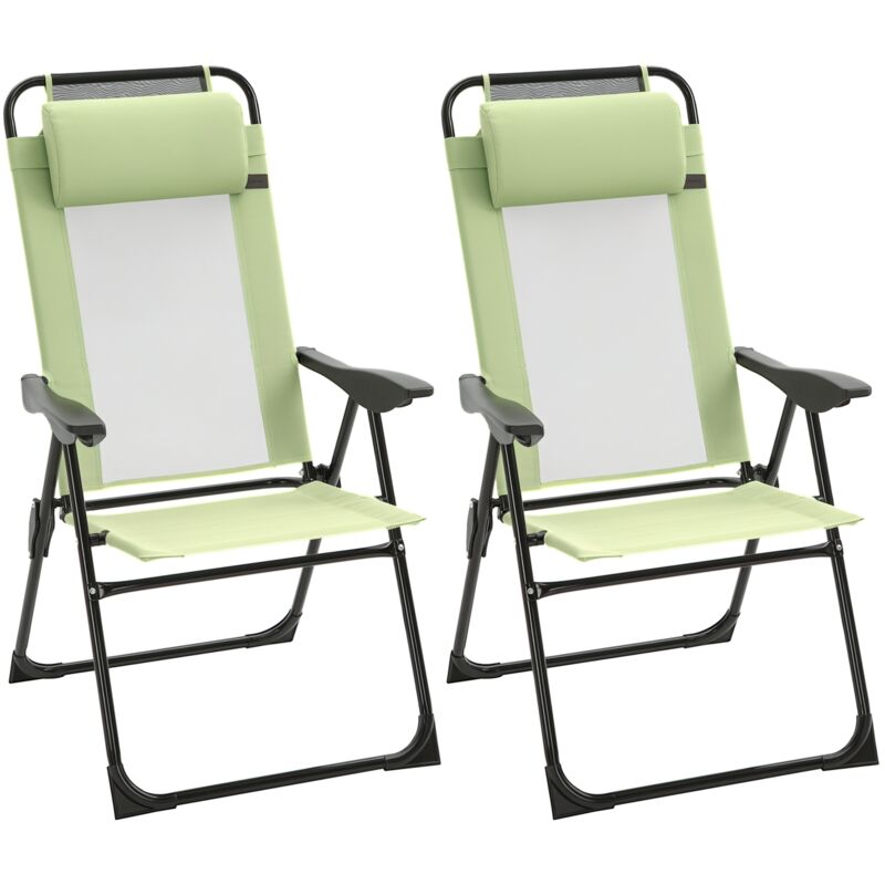 Outsunny Garden Chairs Set of 2 Folding Camping Chair Recliners Green