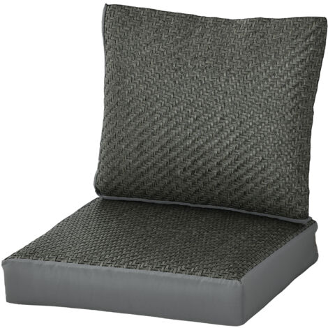 Outsunny Set of 2 Outdoor Seat Cushion with Fabric and PE Rattan Cover