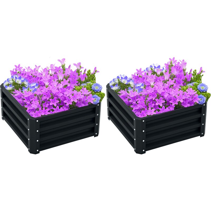 Outsunny - Set of 2 Raised Garden Bed Galvanised Planter Box Easy Setup Grey