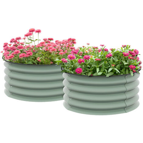 Outsunny Set of 2 Raised Garden Bed, Metal Planter Box with Safety Edging, Easy-to-assemble Stock Tank, Green