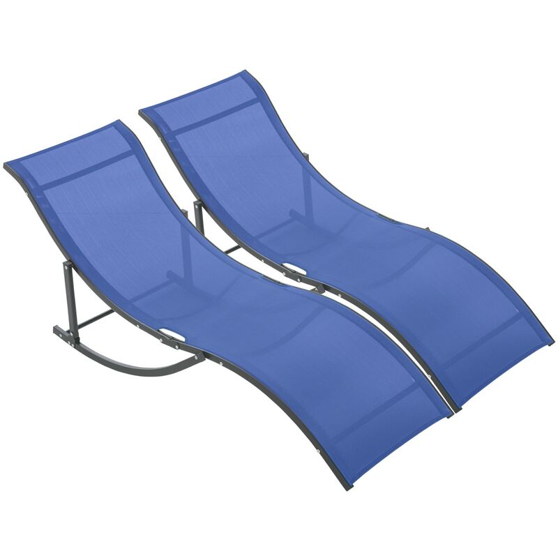Outsunny Set of 2 S-Shaped Foldable Garden Lounge Chairs w/ Fabric Seat Blue