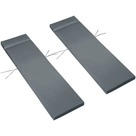 Outsunny Set of 2 Sun Lounger Cushions, Replacement Cushions Grey
