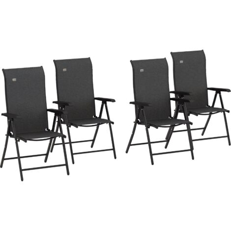 Outsunny Set of 4 Outdoor Rattan Folding Chair w/ Adjustable Backrest Grey