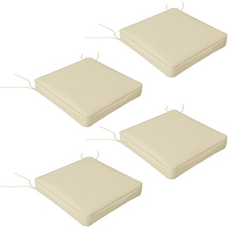 Outsunny Set of 4 Outdoor Seat Cushions Water Repellent Seat Pads with Ties Beige