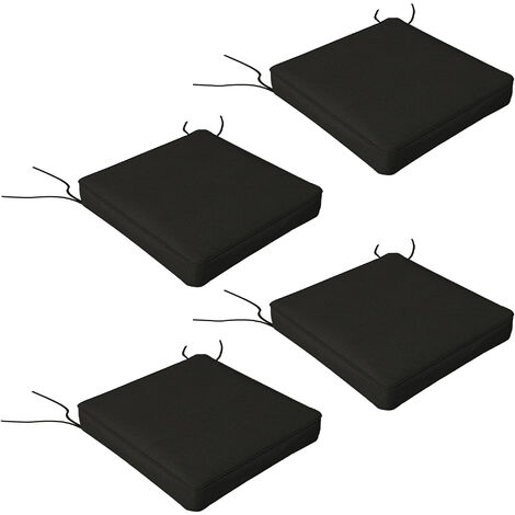 Outsunny Set of 4 Outdoor Seat Cushions Water Repellent Seat Pads with Ties Black