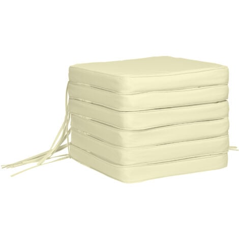 Outsunny Set of 6 Chair Cushion Seat Pads Dining Chair w/ Straps Cream White