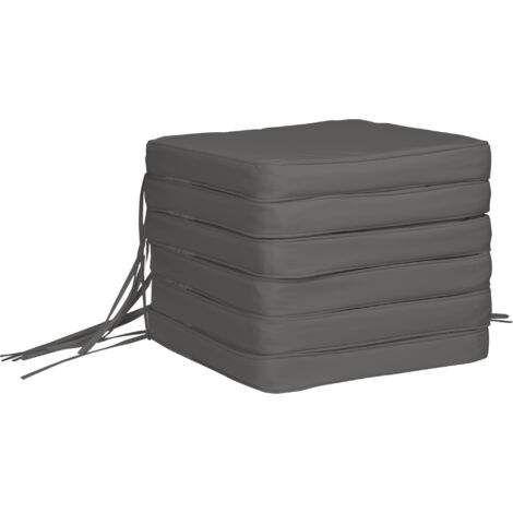 Outsunny Set of 6 Chair Cushion Seat Pads Dining Chair w/ Straps Grey