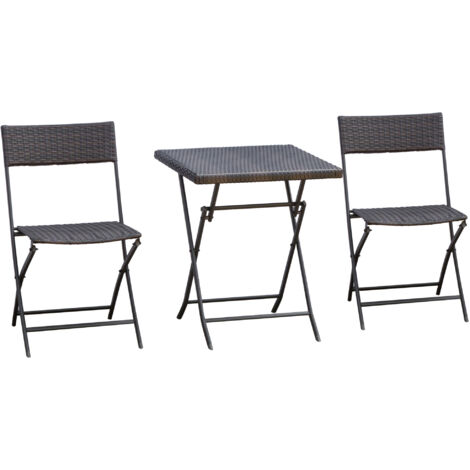 Outsunny Set Tavolino e Sedie da Giardino Pieghevoli in Rattan PE Nero