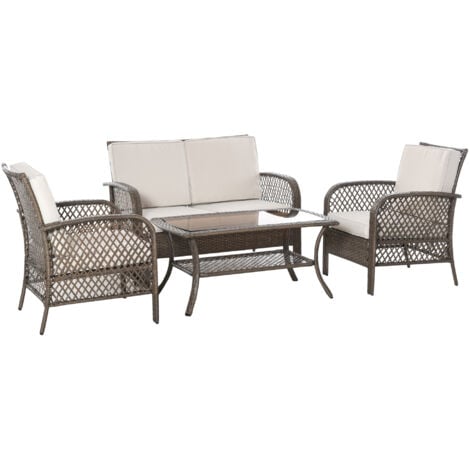 Outsunny Set Tavolino Sedie Divano Esterno Mobili Giardino in Rattan