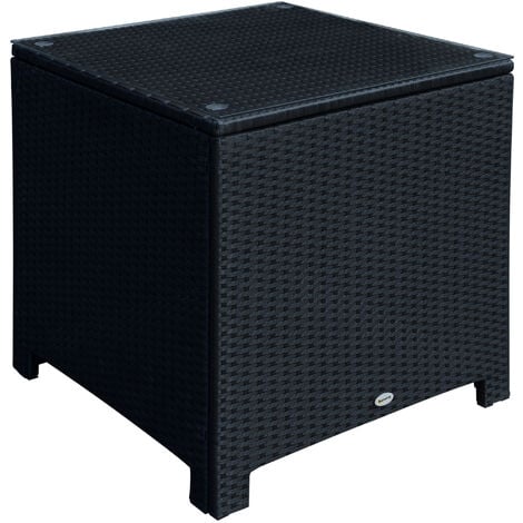 Outsunny Side Table Furniture Tempered Glass Garden Patio Wicker Black