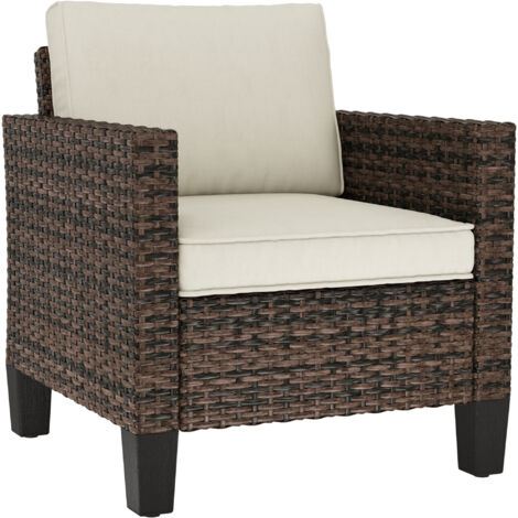 Outsunny Single Rattan Chair, Garden Armchair with Cushions, Brown