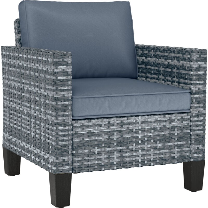 Outsunny - Single Rattan Chair, Garden Armchair with Cushions, Light Grey