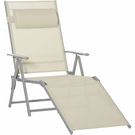 Outsunny Sling Patio Reclining Chaise Lounge Garden Furniture Folding, Beige