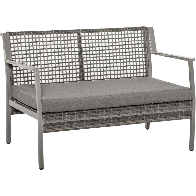 

Outsunny - Sofá de Ratán Dos Plazas con Cojín Desmontable Sillón Mueble de Jardín - Gris