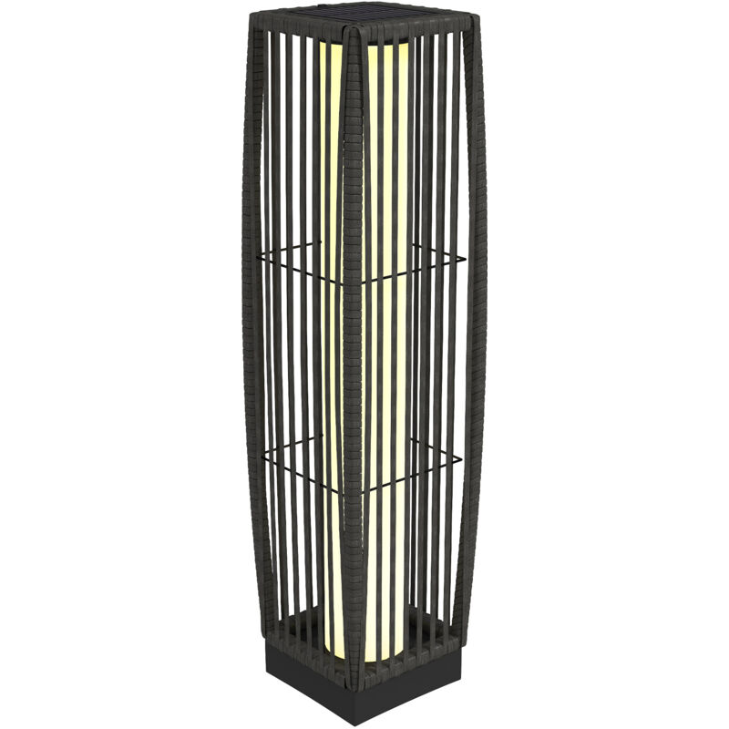 Outsunny Solar Rattan Floor Lamp Auto On/Off Garden Lantern, Dark Grey