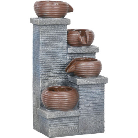 Outsunny Solar Water Feature 4 Tier Cascade Water Fountain with LED Lights