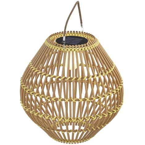 Outsunny Solarleuchte, Rattan Gartenleuchte, Wasserdichte Solarlampe mit Lichtsensor, LED Gartenlampe mit Trommel-Design, für Terrasse, Balkon, Stahl, Gelb