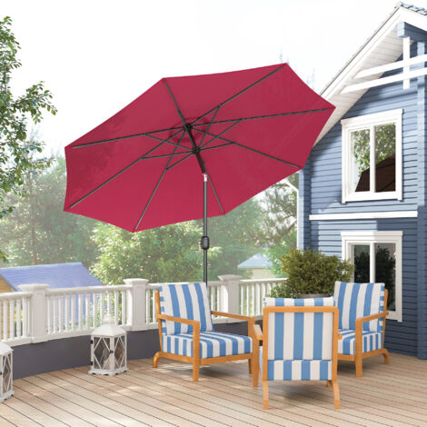 Outsunny Sombrilla de Jardín Ø295x250 cm con Manivela Parasol Exterior con Mecanismo de Inclinación y Poste Desmontable de Metal para Terraza Piscina Patio Vino Tinto