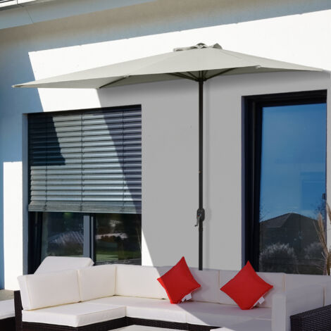 Outsunny Sombrilla Rectangular 230x130x245 cm Parasol para Pared Media Sombrilla con Manivela Protección UV 30+ Impermeable Sombrilla para Balcón Terraza Jardín Beige
