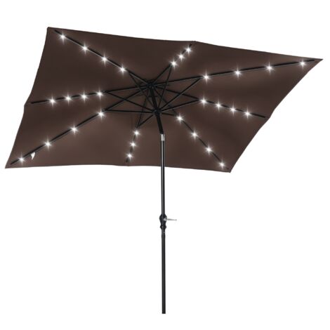 Outsunny sombrilla terraza exterior con luces LED 2,7x2x2,5 m sombrilla de jardín con techo inclinable solares y manivela para patio terraza marrón