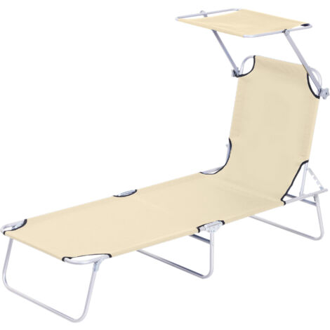 Outsunny Sonnenliege klappbar Gartenliege mit Dach, Liegestuhl mit 4-Fach verstellbare Rückenlehne, wetterfeste Campingliege bis 120 kg belastbar, für Garten Strand Pool, Beige