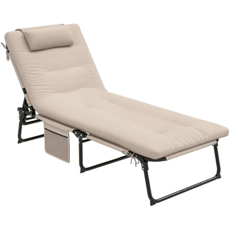 Outsunny Sonnenliege klappbar Gartenliege mit Kopfkissen, Liegestuhl mit 4-Fach verstellbare Rückenlehne, wetterfeste Campingliege, Gartenstuhl bis 120 kg belastbar, für Garten Outdoor Pool, Beige