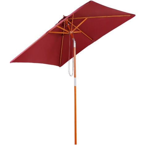Outsunny Sonnenschirm 200 x 150 x 235 cm Knickbarer Gartenschirm 3-stufig einstellbar rechteckig Strandschirm wasserabweisend und UV-beständig für Strand Balkon Terrasse Garten Weinrot