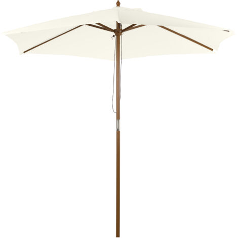 Outsunny Sonnenschirm Ø 250 cm, Sonnenschirm mit Seilzugmechanismus Balkonschirm Strandschirm aus Bambus windfest Marktschirm Sonnenschutz für Balkon Terrasse Garten, Weiß