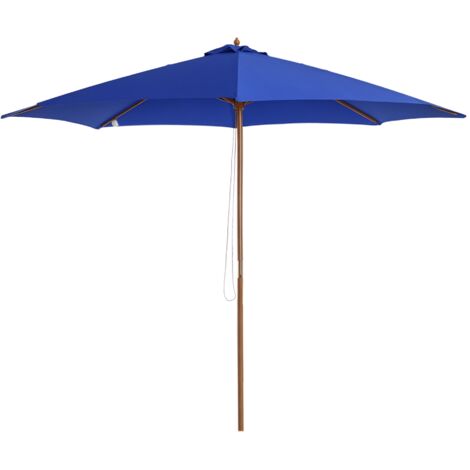 Outsunny Sonnenschirm Ø 300 cm, Sonnenschirm mit UV Schutz Balkonschirm aus Holz Strandschirm stabil Marktschirm Sonnenschutz für Strand Terrasse Garten, Blau