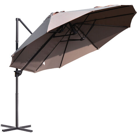 Outsunny Sonnenschirm Doppelsonnenschirm Oval 445x260cm Ampelschirm mit Kurbel Schirmständer Gartenschirm Kurbelschirm, Marktschirm für Garten Braun
