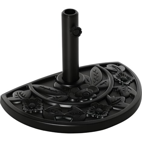 Outsunny Sonnenschirmständer 9 kg Ampelschirmständer mit Blumendesign Schirmständer Halbrund Schirmhalter, Ständer für Sonnenschirm 35/38/48mm Rohrdurchmesser, für Balkon, Terasse, Garten, Schwarz