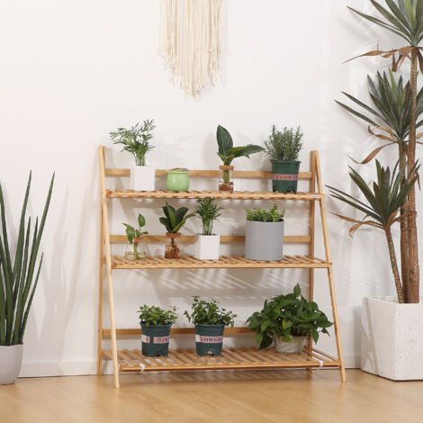 Outsunny Soporte para Plantas de Bambú Escalera para Flores Plegable para Interior y Exterior 100x39x97 cm Natural
