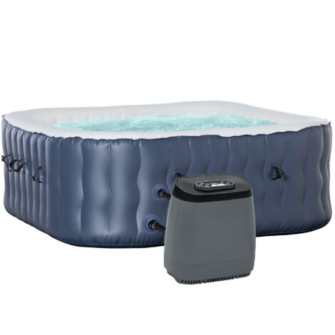 Outsunny Spa Idromassaggio Gonfiabile con 108 Getti e Riscaldamento 40°C, per 4-6 Persone, 180x180x68cm, Blu Scuro