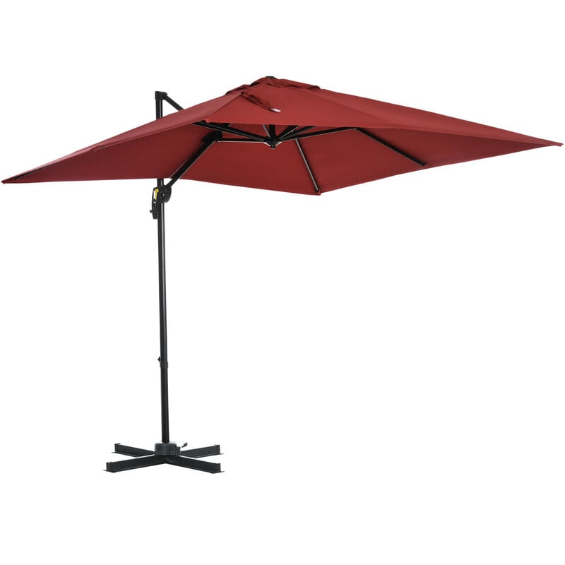 Square Cantilever Roma Parasol 360° Rotation w/ Hand Crank Wine Red - Outsunny