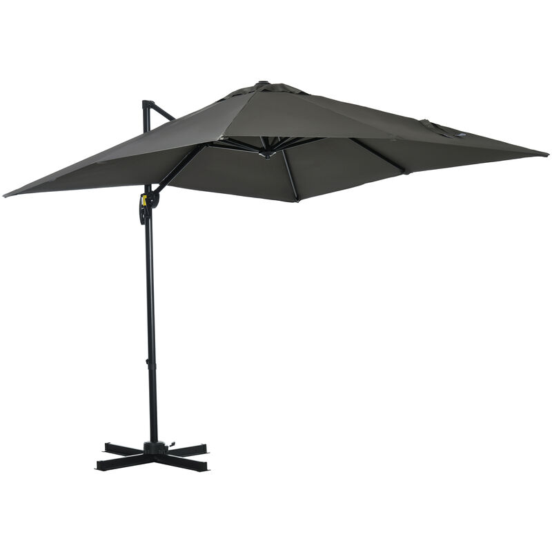 Square Cantilever Roma Parasol 360° Rotation w/ Hand Crank Grey - Outsunny