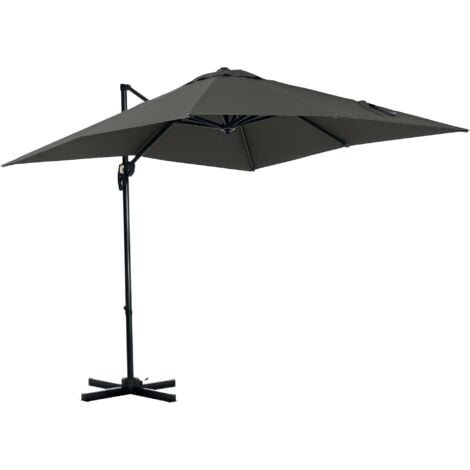 Outsunny Square Cantilever Roma Parasol 360° Rotation w/ Hand Crank Grey