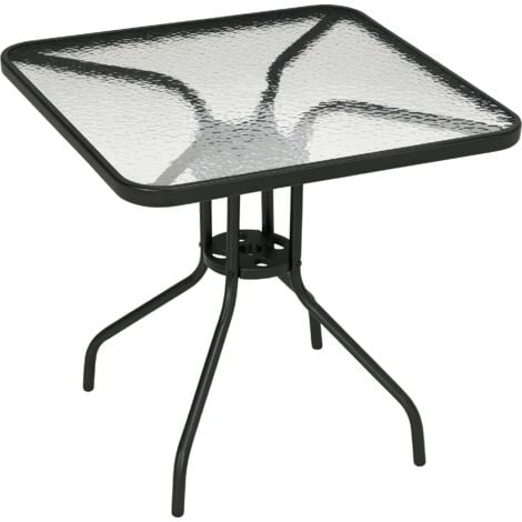 Outsunny Square Patio Table, Glass Top Garden Dining Table 76 x 76cm