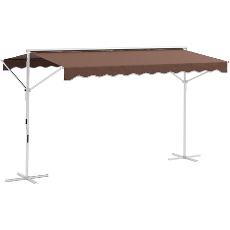 Outsunny Standmarkise Freistehende Markise 4x3 m Gartenmarkise mit Faltarm Kurbel Sonnenschutz Terrassenüberdachung für outdoor Garten Terrasse Kaffee